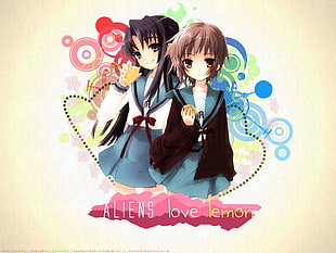two girls with brown and black hairs anime illustration